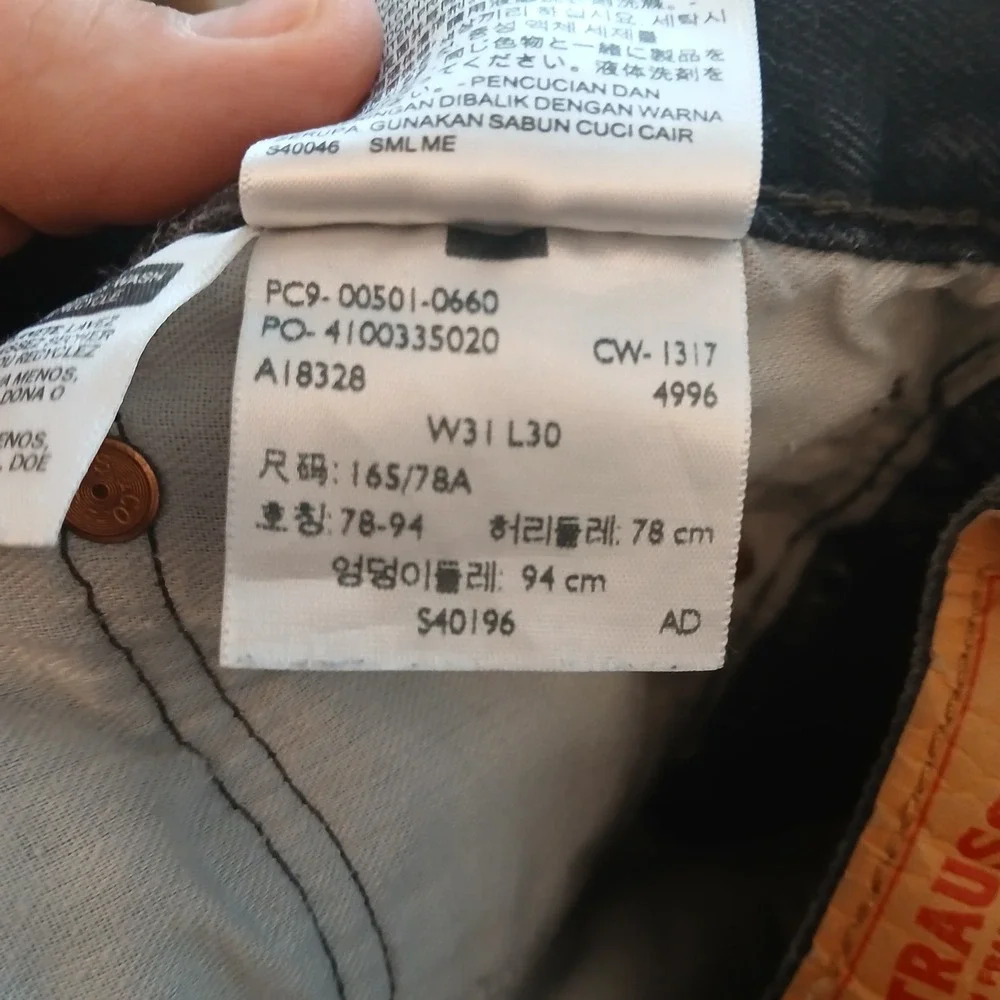 Levi's 501 Jeans Mens 30x32 (FITS 30x28) Black Button Fly Straight Leg Denim